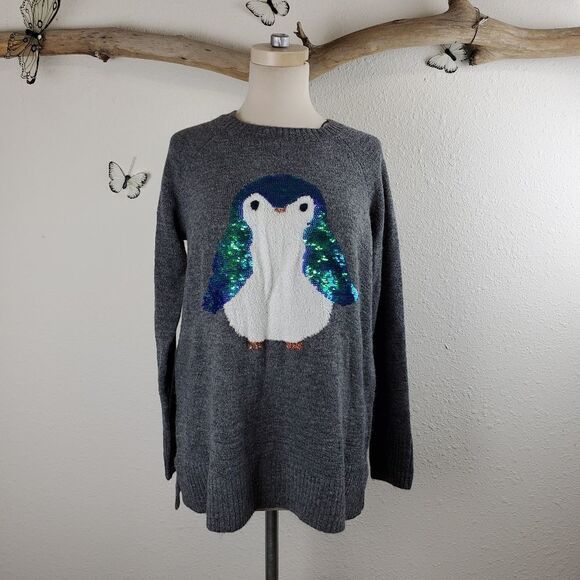 Lauren Conrad gray sweater with sequined penguin - Picture 1 of 8